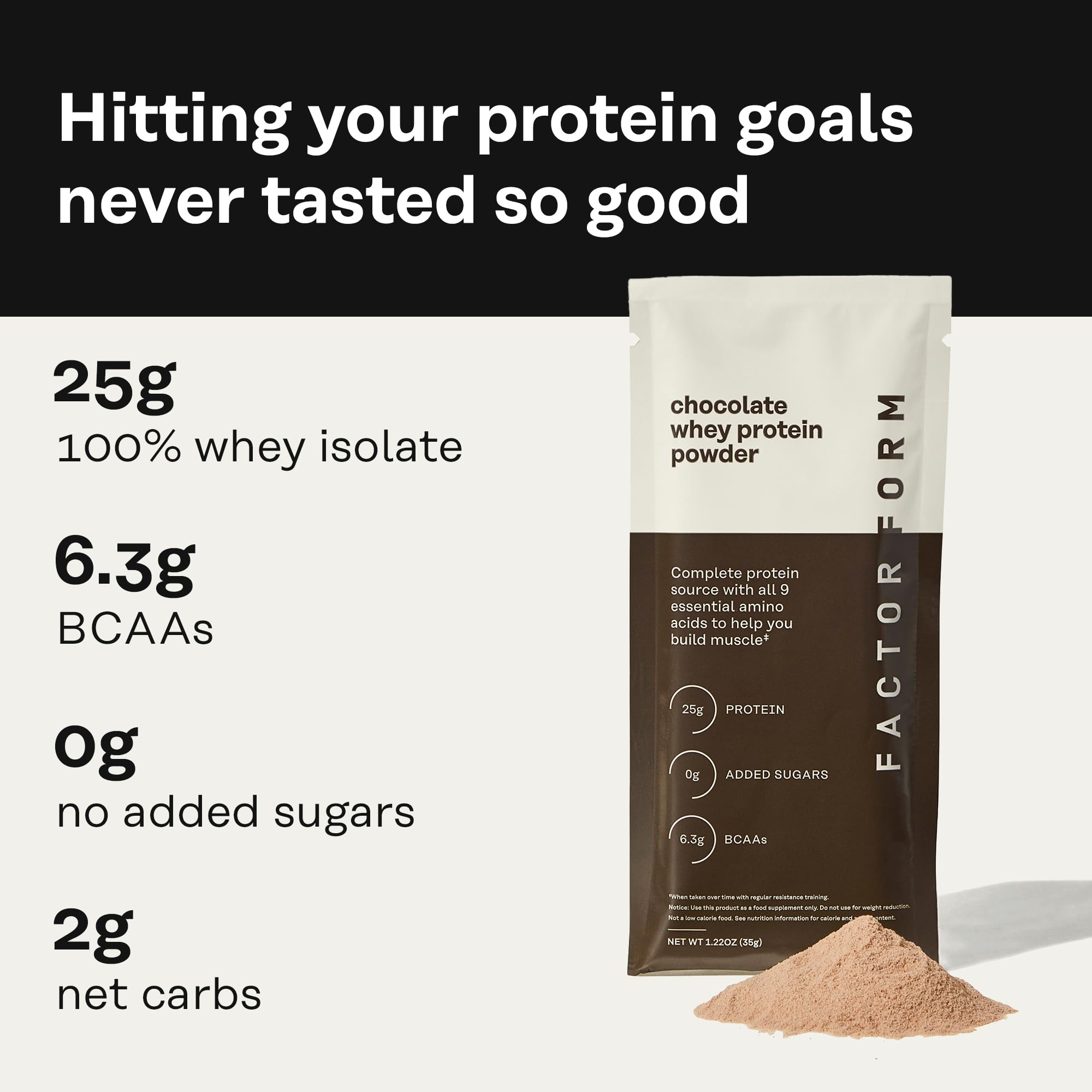 Sachet protéine Factor Form de 25 g, pratique pour les portions nomades.