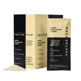 Factor Form Protéine whey vanille en sachets, pratique pour les collations protéinées.
