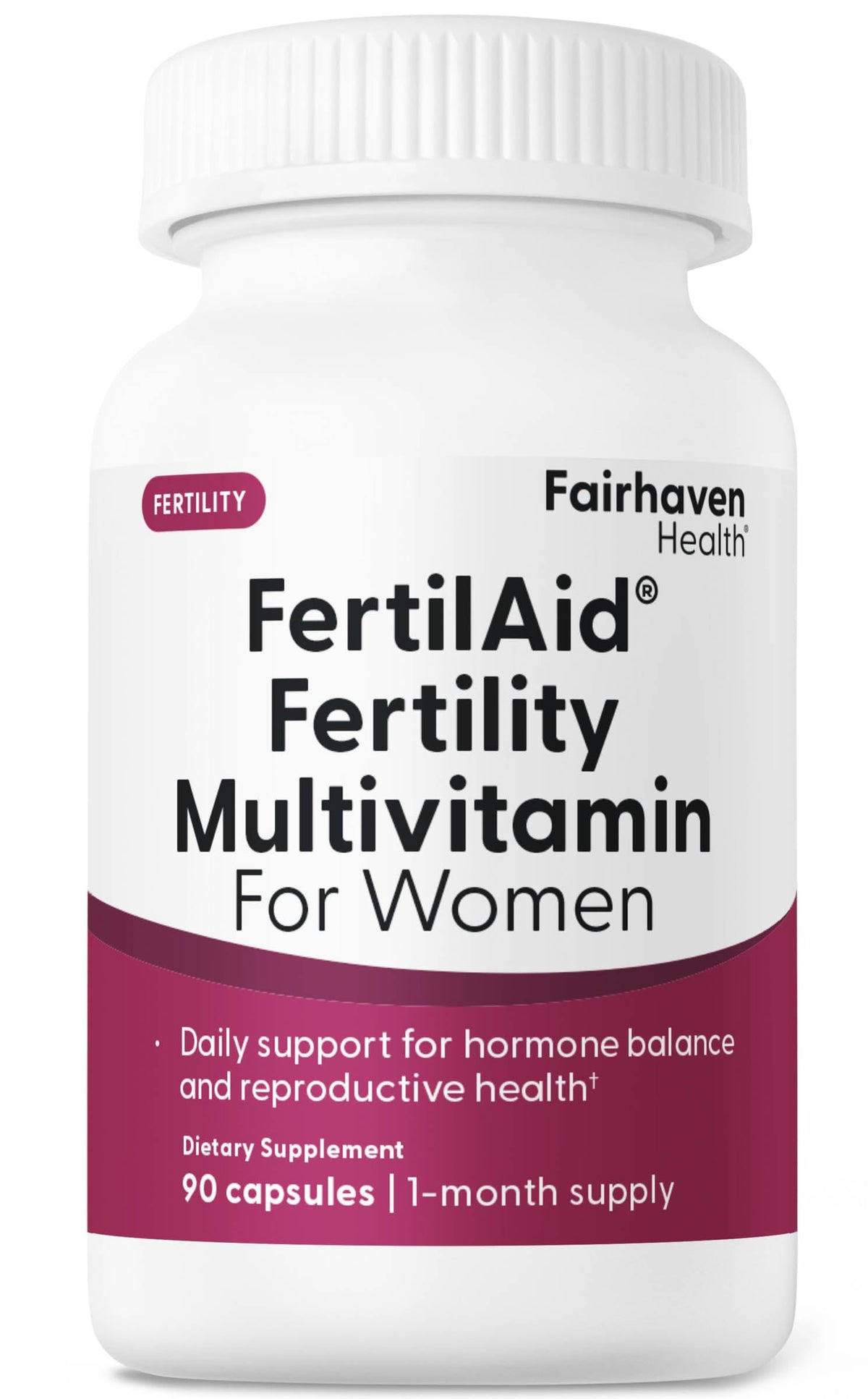FertilAid Fairhaven Health : bouteille prête à l’emploi pour le complément prénatal.