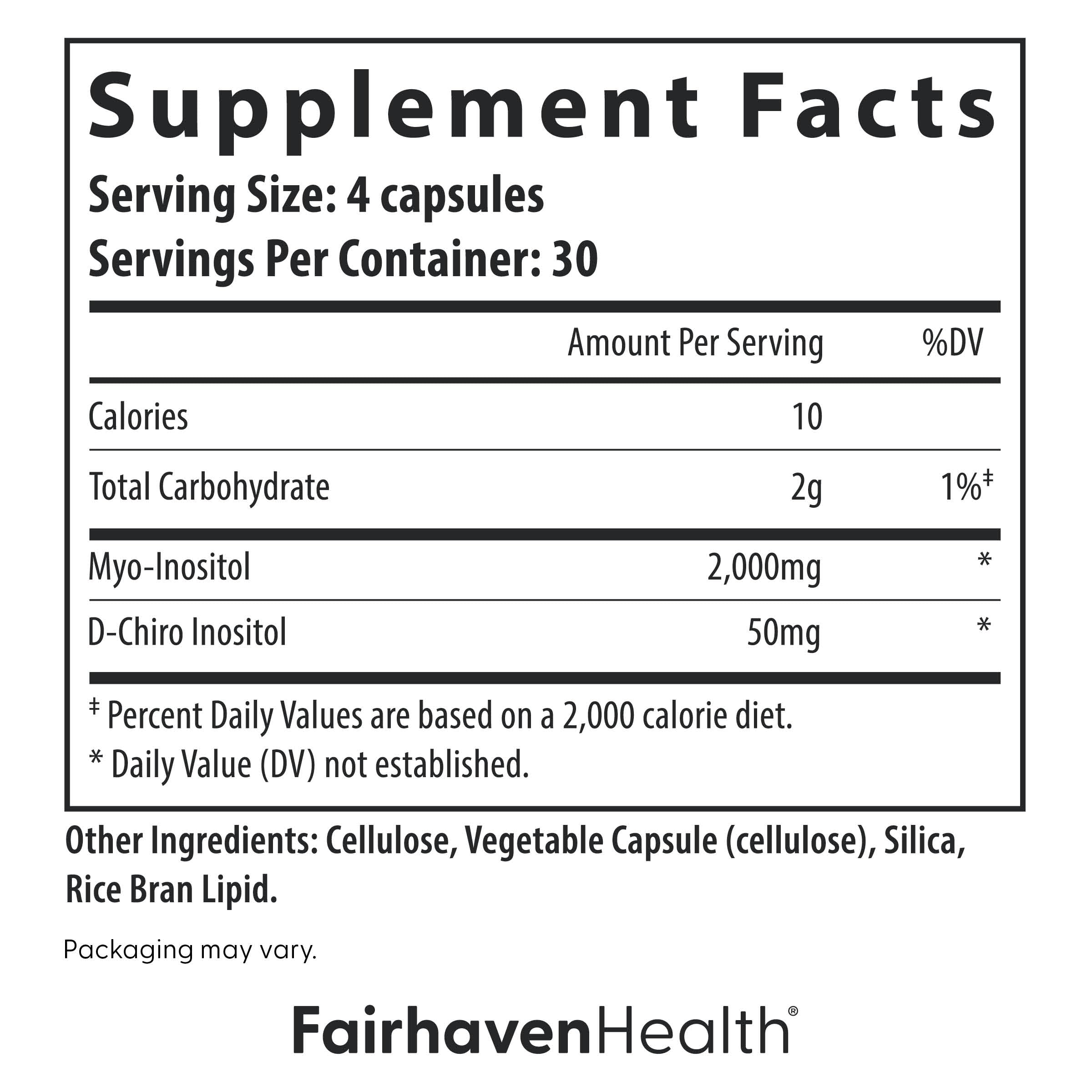 Fairhaven Health Myo-Inositol et D-Chiro Inositol - gélules véganes sans allergènes