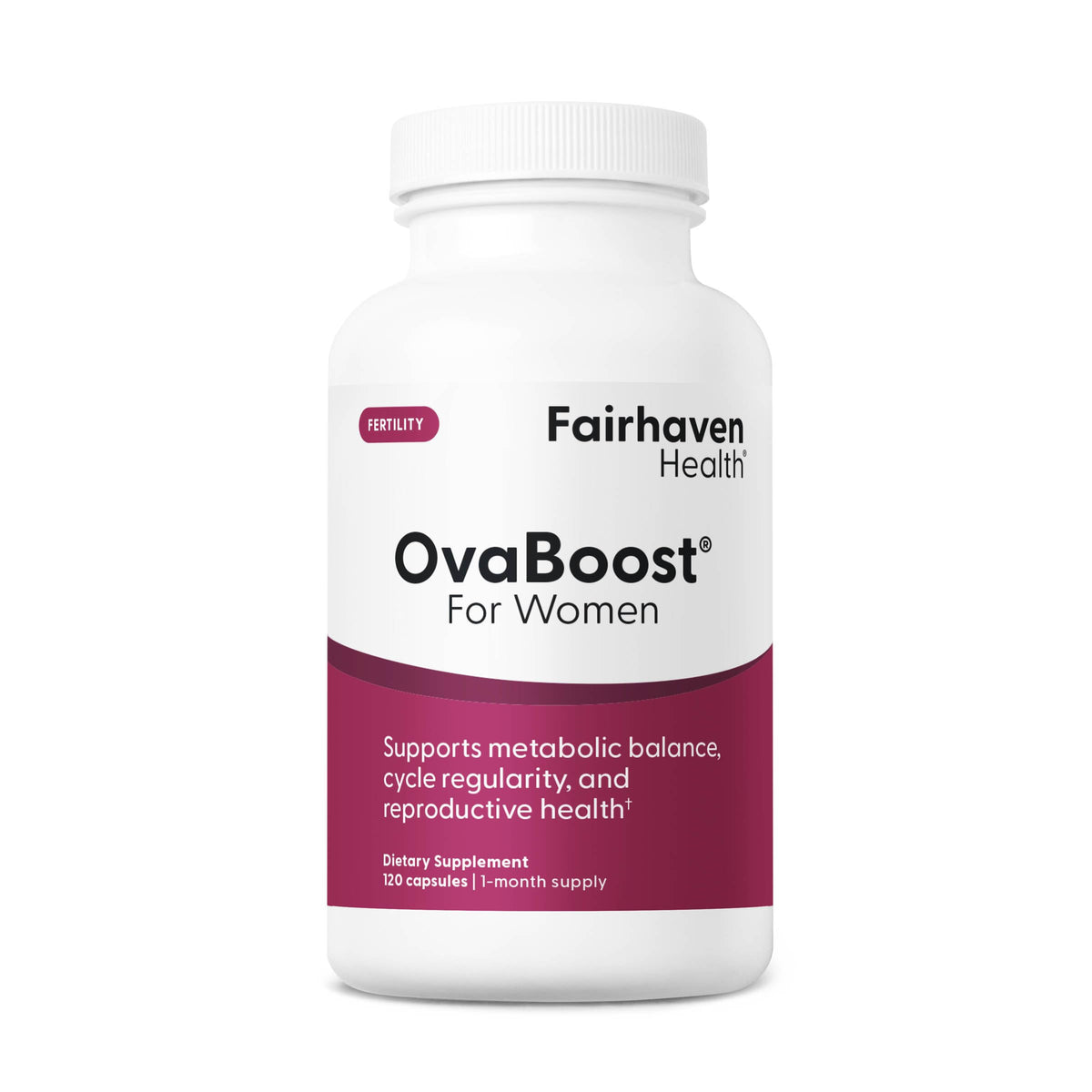 OvaBoost Fairhaven Health – bouteille de capsules pratique pour votre routine quotidienne.