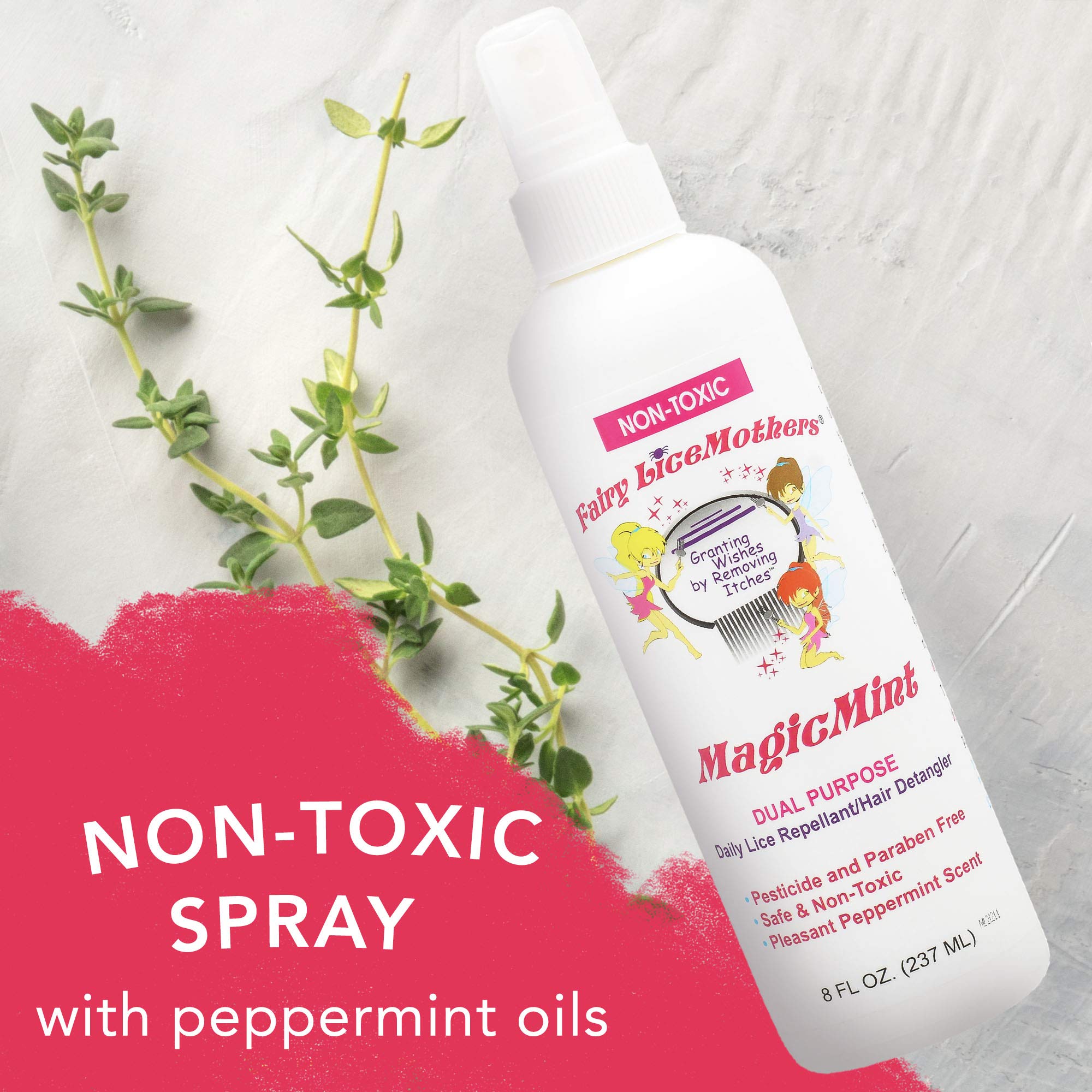 Fairy LiceMothers MagicMint Repel: spray menthe rafraîchissant pour cheveux propres.