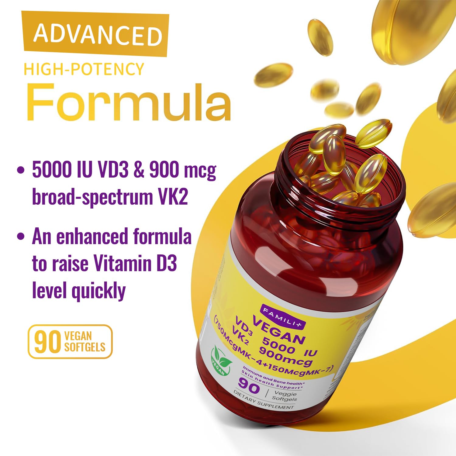 Absorption optimisée avec l'huile MCT de coco pour FAMILI+ D3 K2.