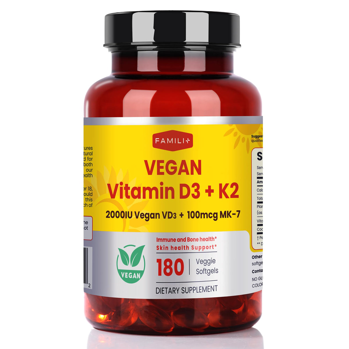FAMILI+ flacon D3K2 vegan avec huile MCT pour absorption possible