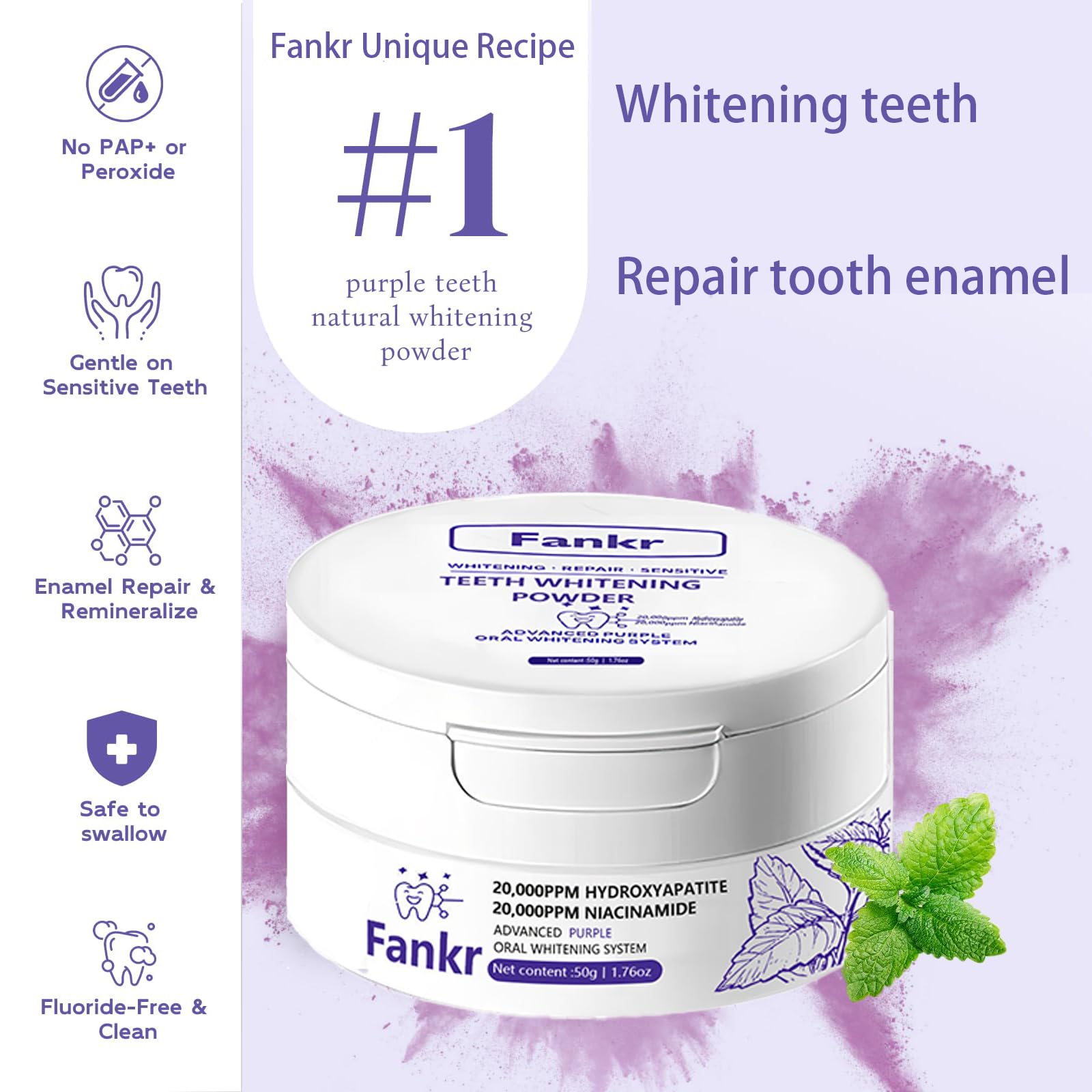 Poudre hydroxyapatite nano Fankr: reminéralisation et renforcement de l’émail