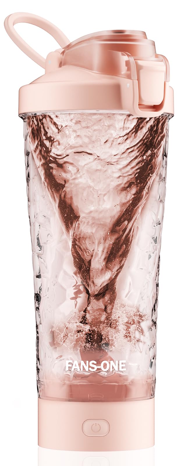 Bouteille Mélangeur électrique FANS-ONE 24 oz rose prête pour mélanges protéinés.