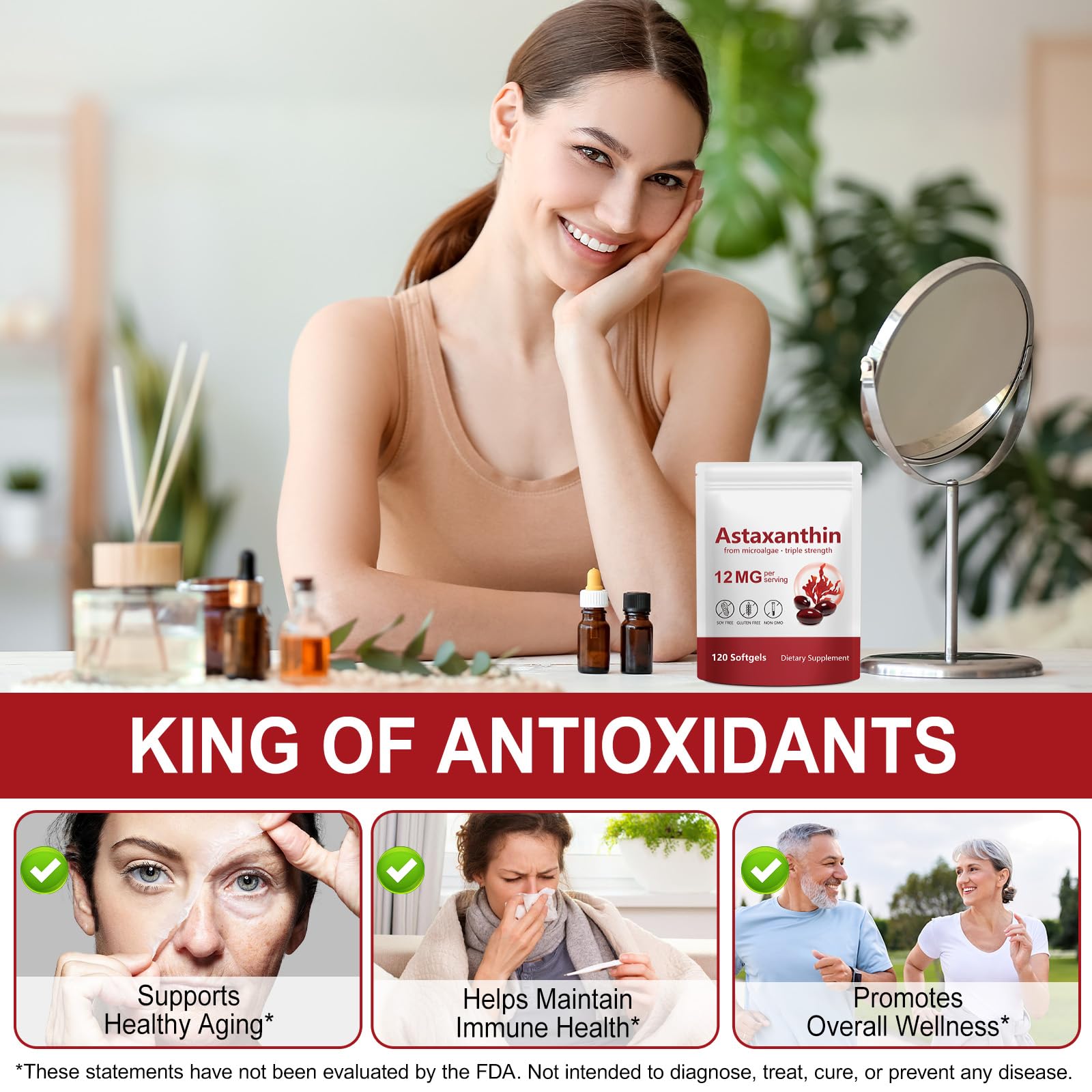FANSHI Astaxanthine 12 mg, utilisation quotidienne pratique et efficace.