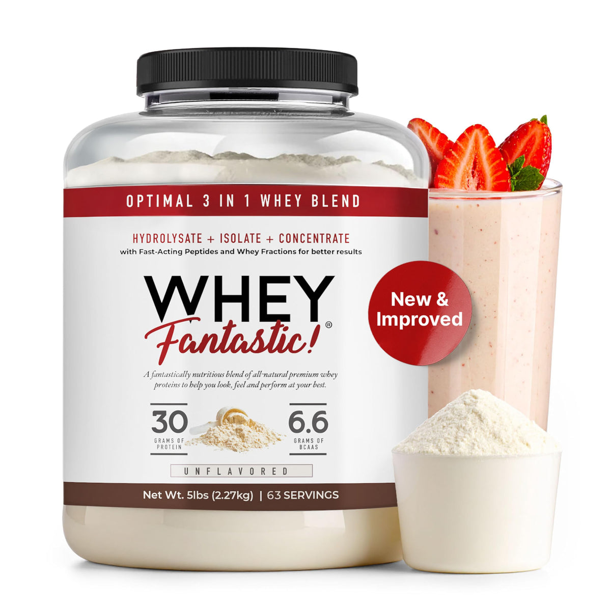 Fantastic Nutrition Whey 3-en-1 emballage clair et pratique pour stockage.