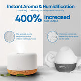 Capacité 500 ml et autonomie jusqu'à 18 heures pour aromathérapie prolongée.