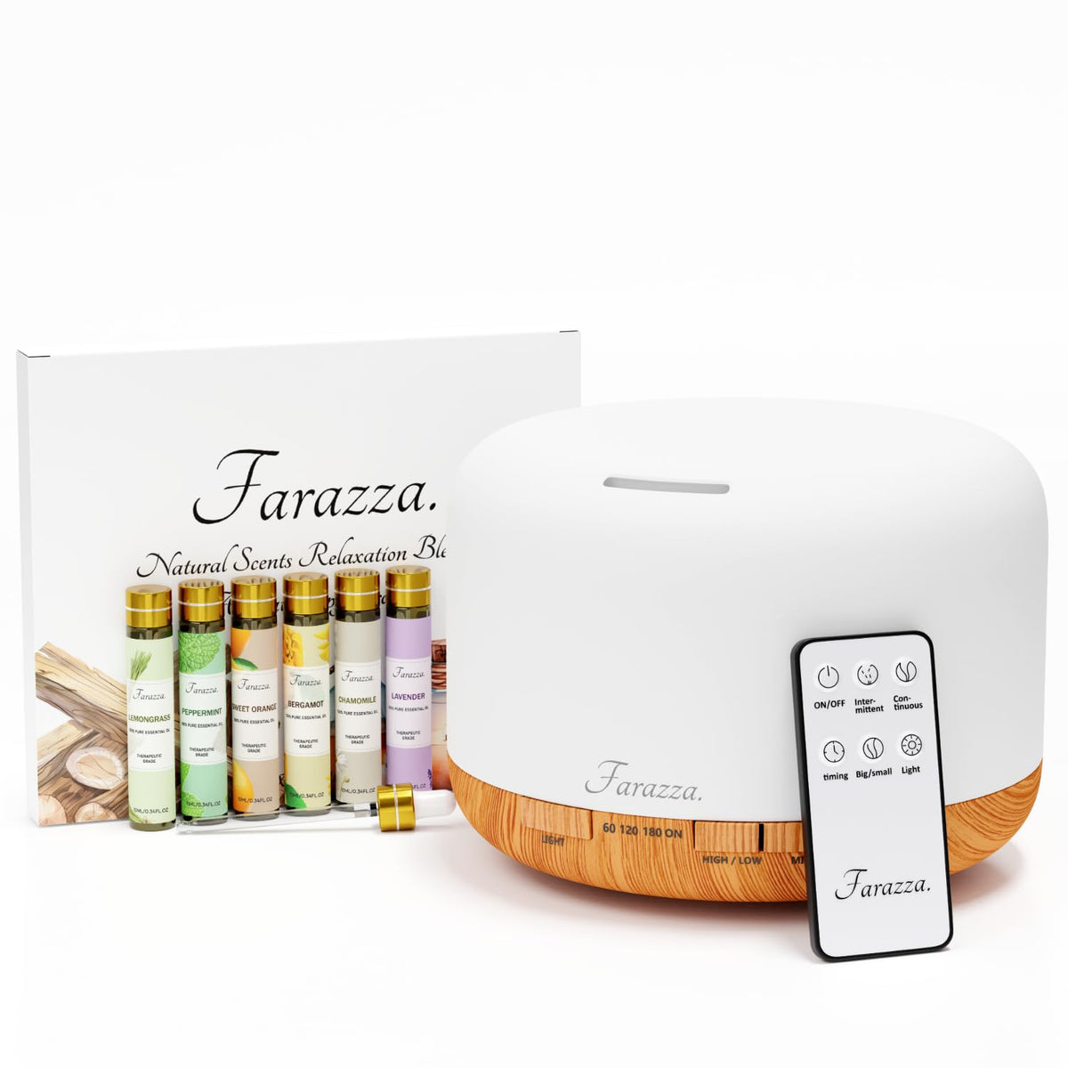 Diffuseur Farazza ultrasonique 500 ml avec finition bois, pour une ambiance calme.
