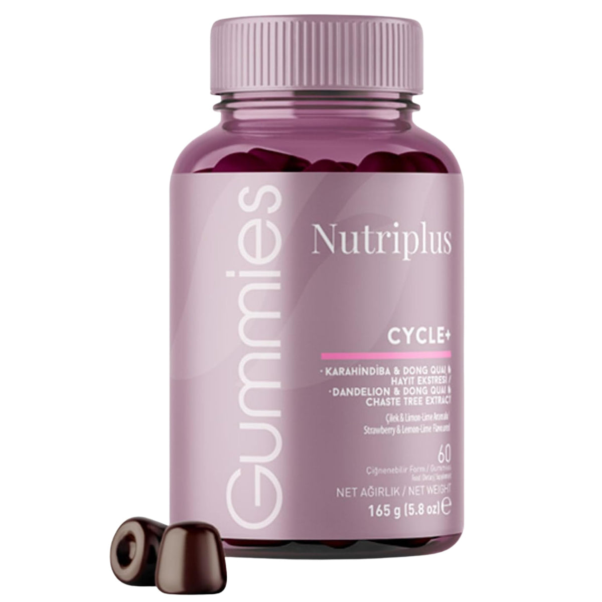 Gommes FARMASi Nutriplus saveur fraise-citron pour un apport vitaminé pratique.