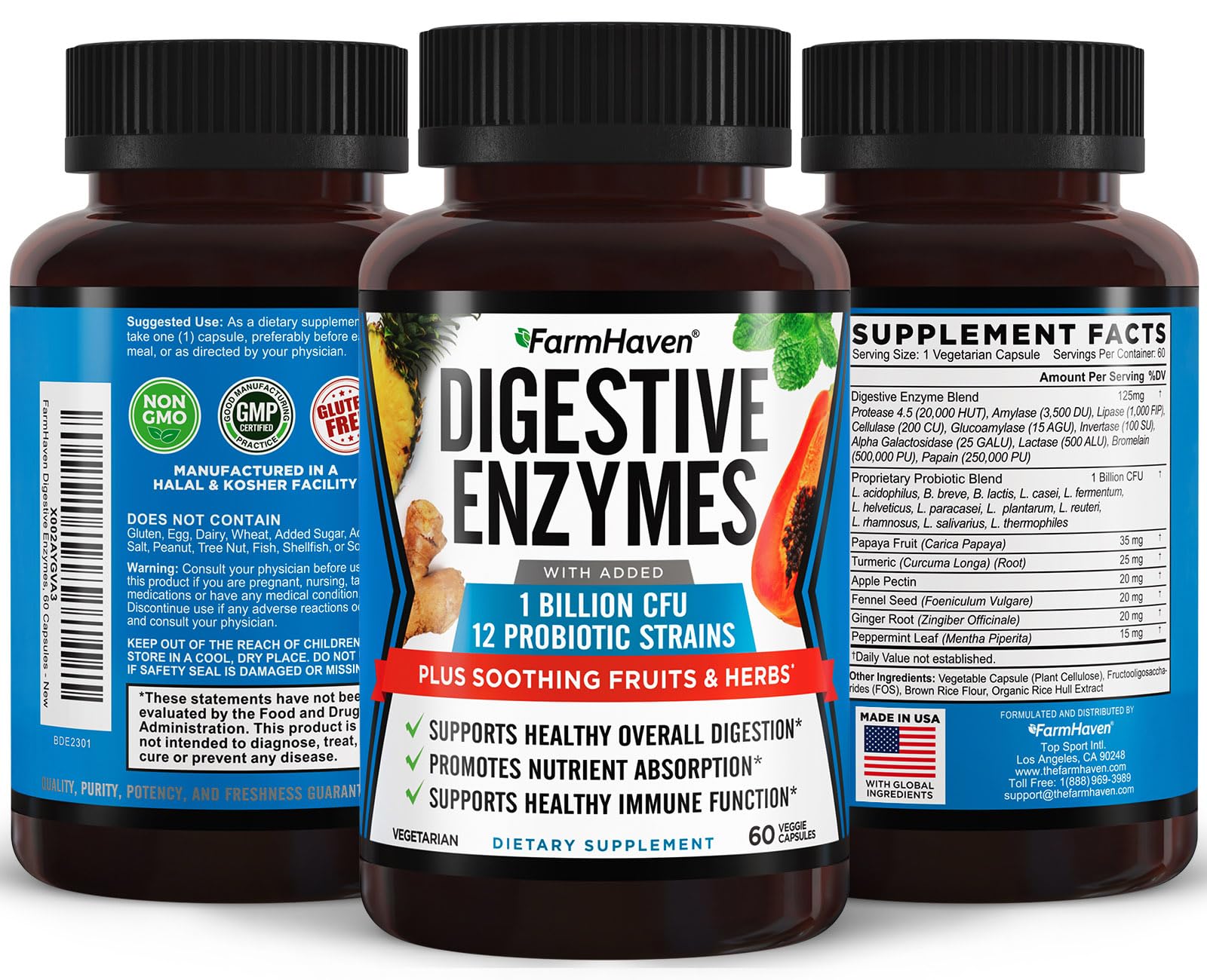 FarmHaven Digestive Enzymes: capsules, facilité d'utilisation pour des repas variés.