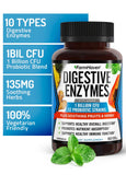 FarmHaven Digestive Enzymes: flacon et probiotiques pour un microbiome potentiellement équilibré.