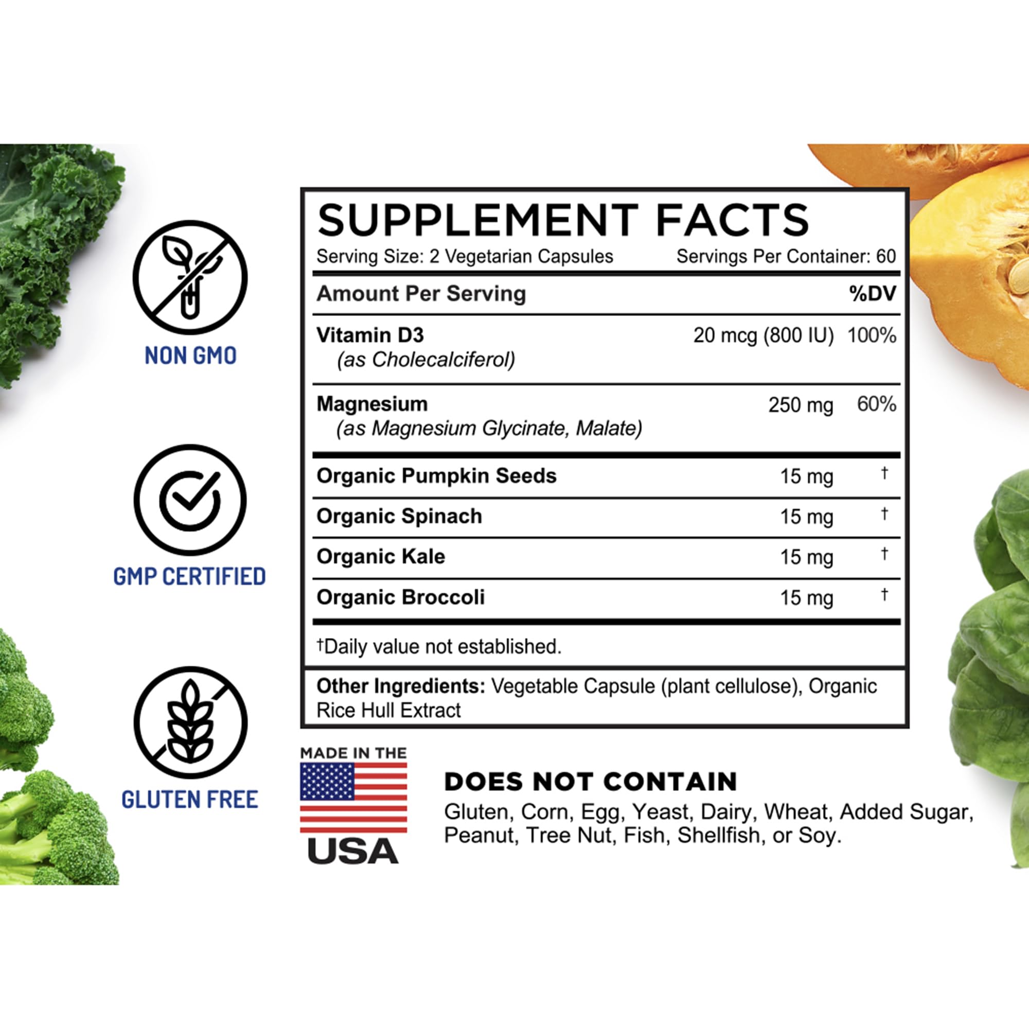 FarmHaven Magnésium Complexe - Mélange végétal: épinards et chou frisé pour l’énergie.