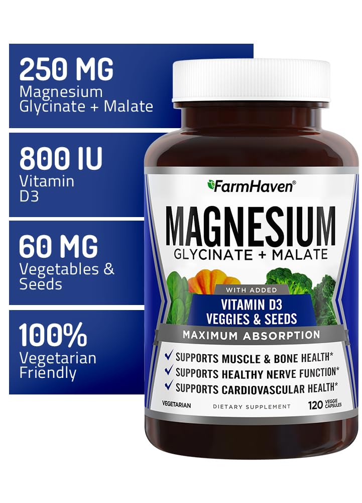 FarmHaven Magnésium Complexe - Vitamine D3: soutien quotidien des muscles et des os.