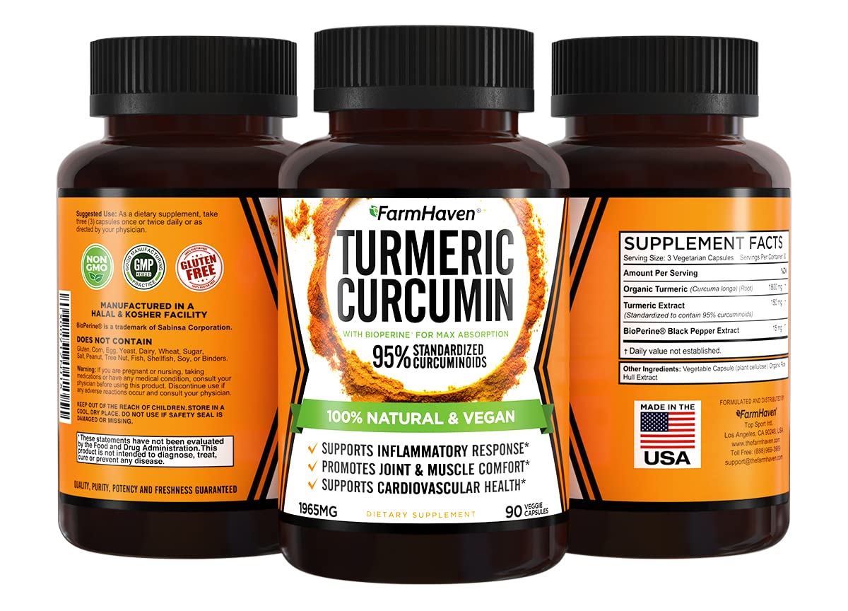 FarmHaven Turmeric Curcumin — gélules faciles à prendre au quotidien.