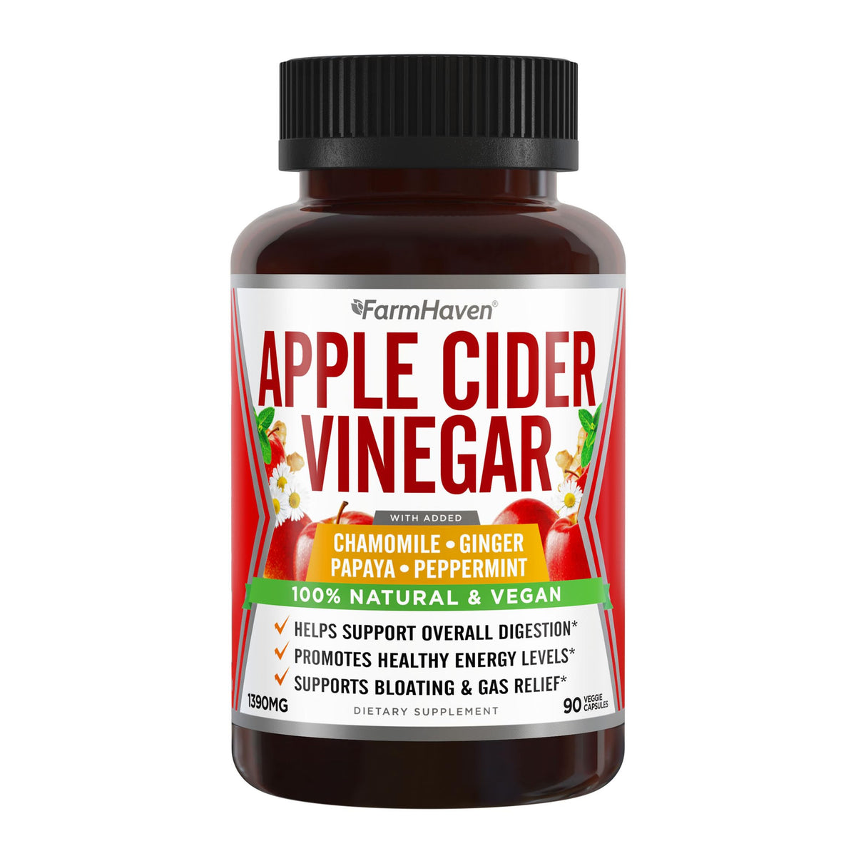 FarmHaven vinaigre de cidre en bouteille prêt à l'emploi pour une routine digestive.