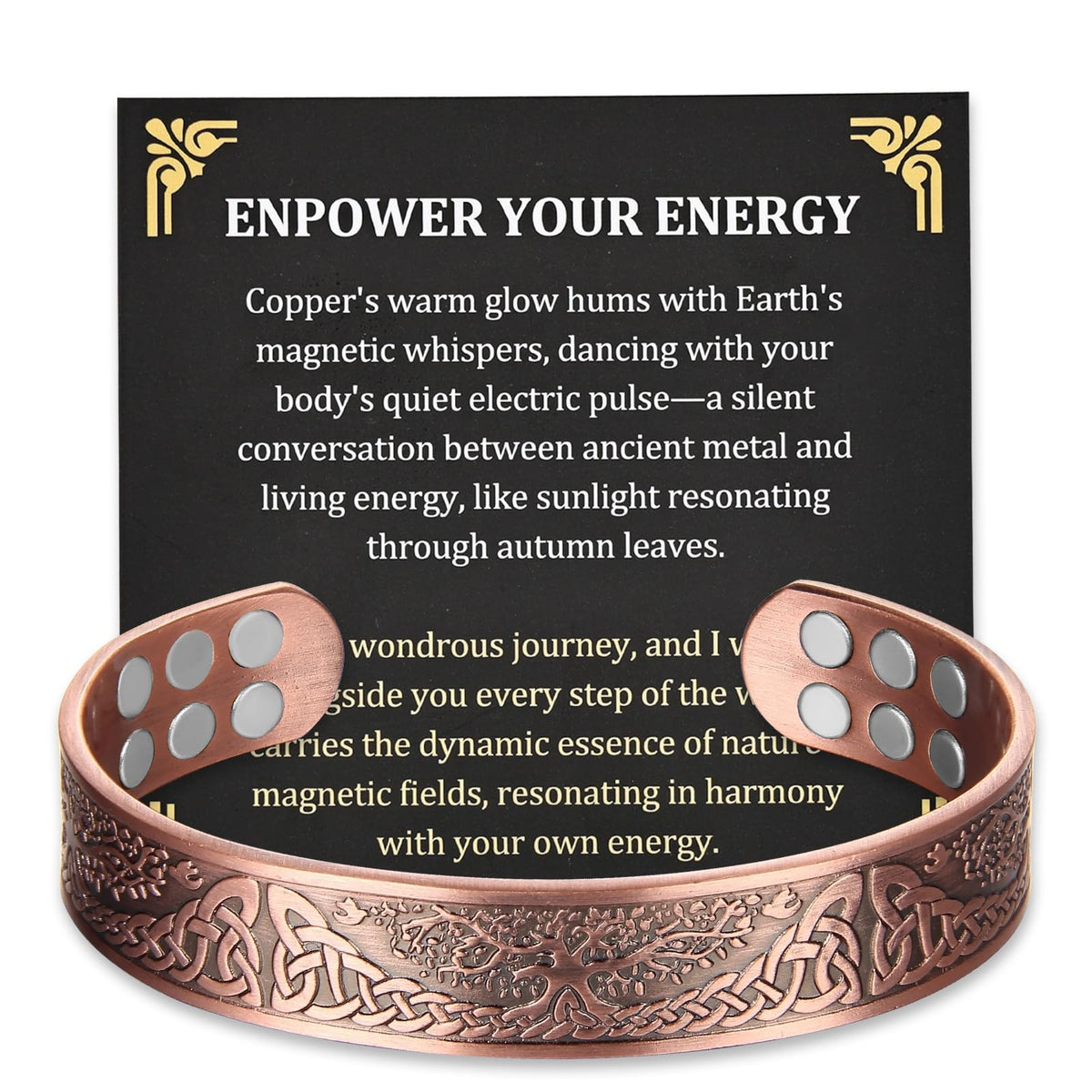 Bracelet Fashtour en cuivre avec 18 aimants et arbre de vie, style distinctif.