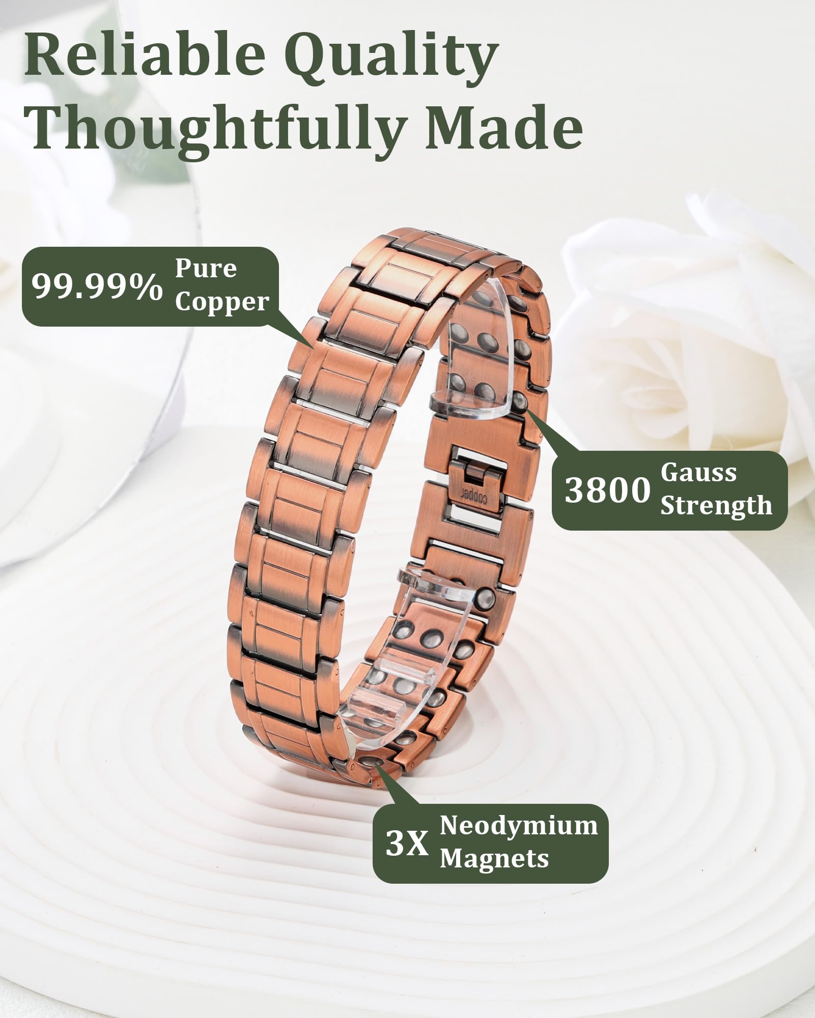 Fashtour bracelet cuivre 3X, aimants 3800 Gauss pour un soutien discret.