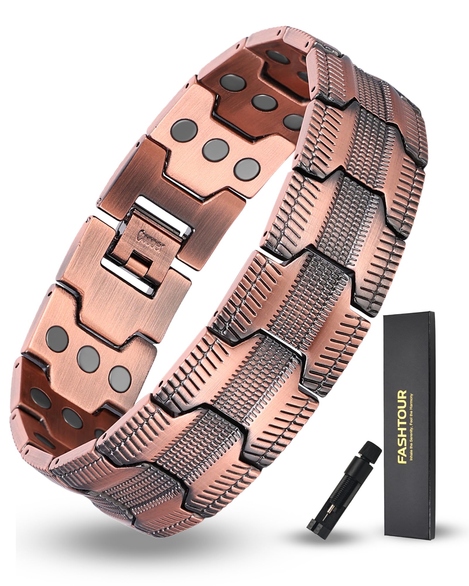 Fashtour bracelet cuivre magnétique, gros plan sur le design robuste et polyvalent