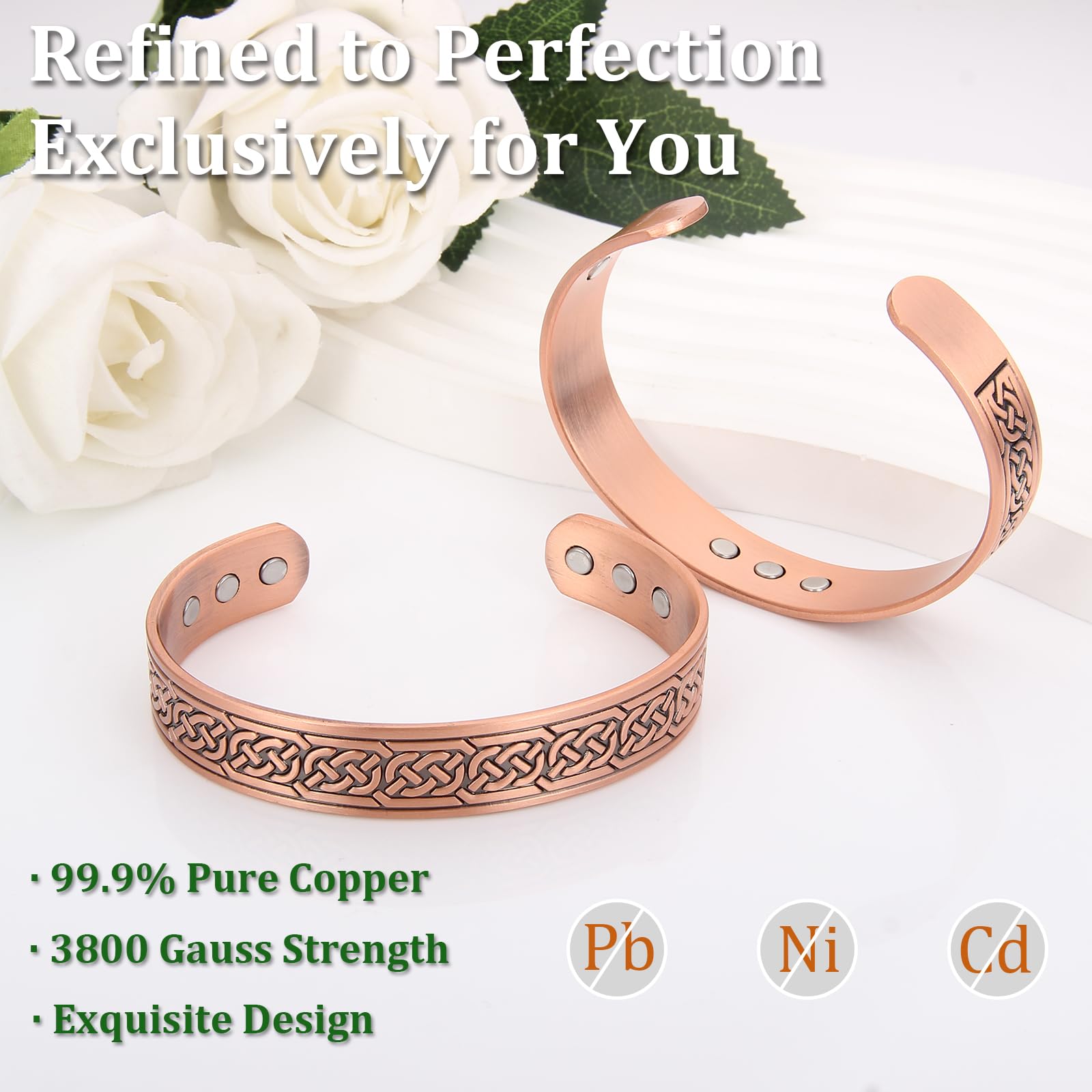 Bracelet Fashtour cuivre pur avec aimants neodymium 3500 Gauss, bénéfice potentiel de circulation.