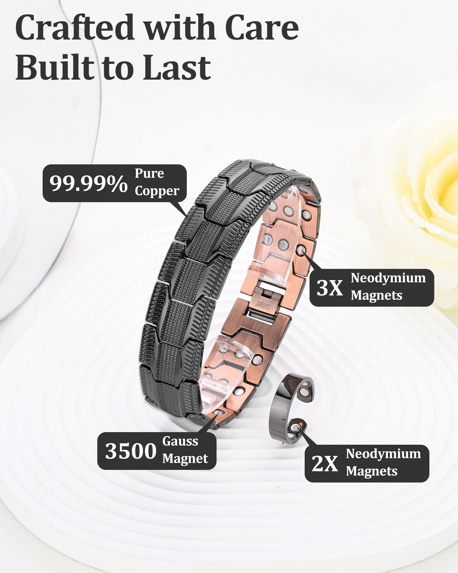 Fashtour bracelet cuivre pur à 99,99% fini poli, confort quotidien