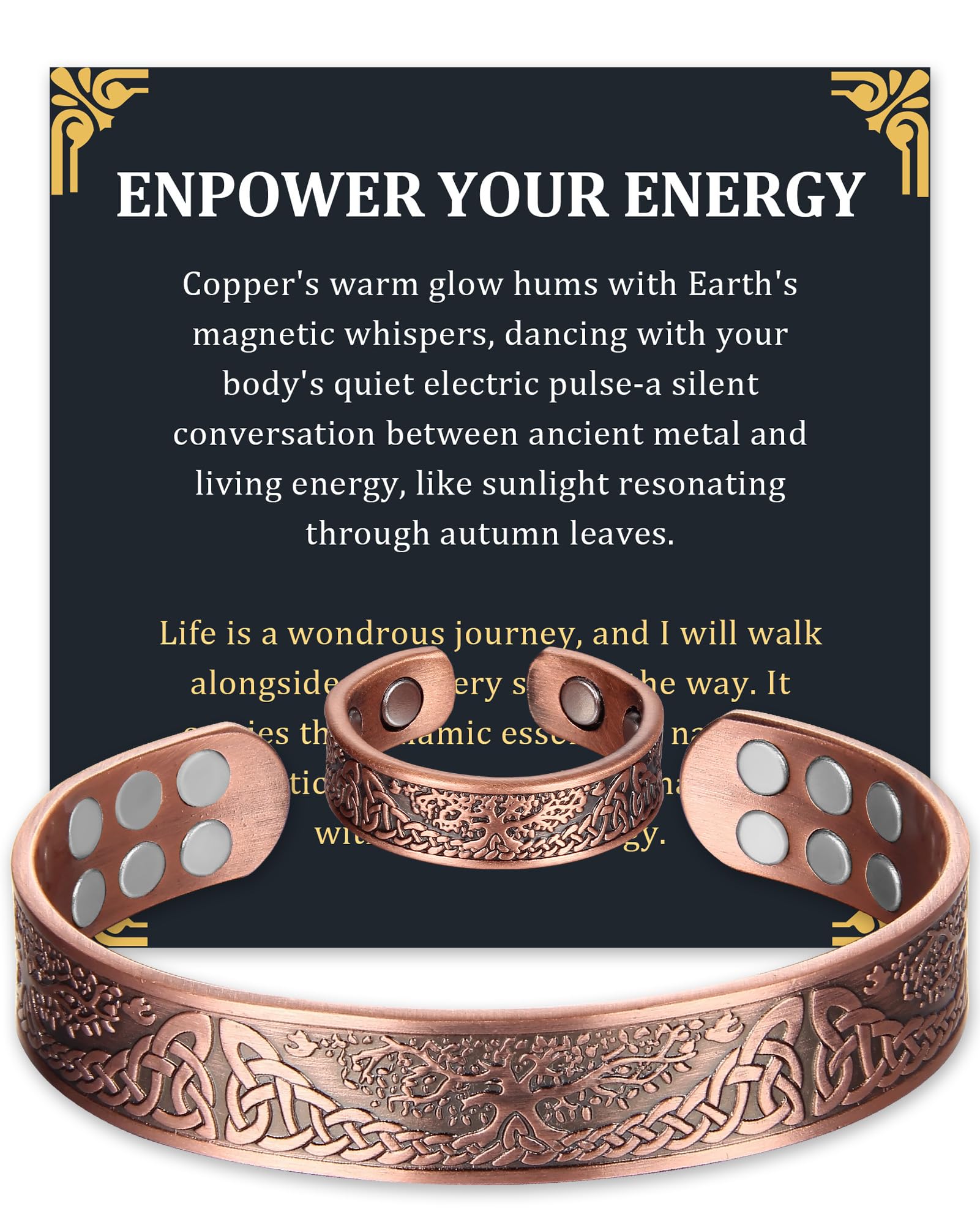 Bracelet Fashtour cuivre pur avec 18 aimants pour le confort quotidien.