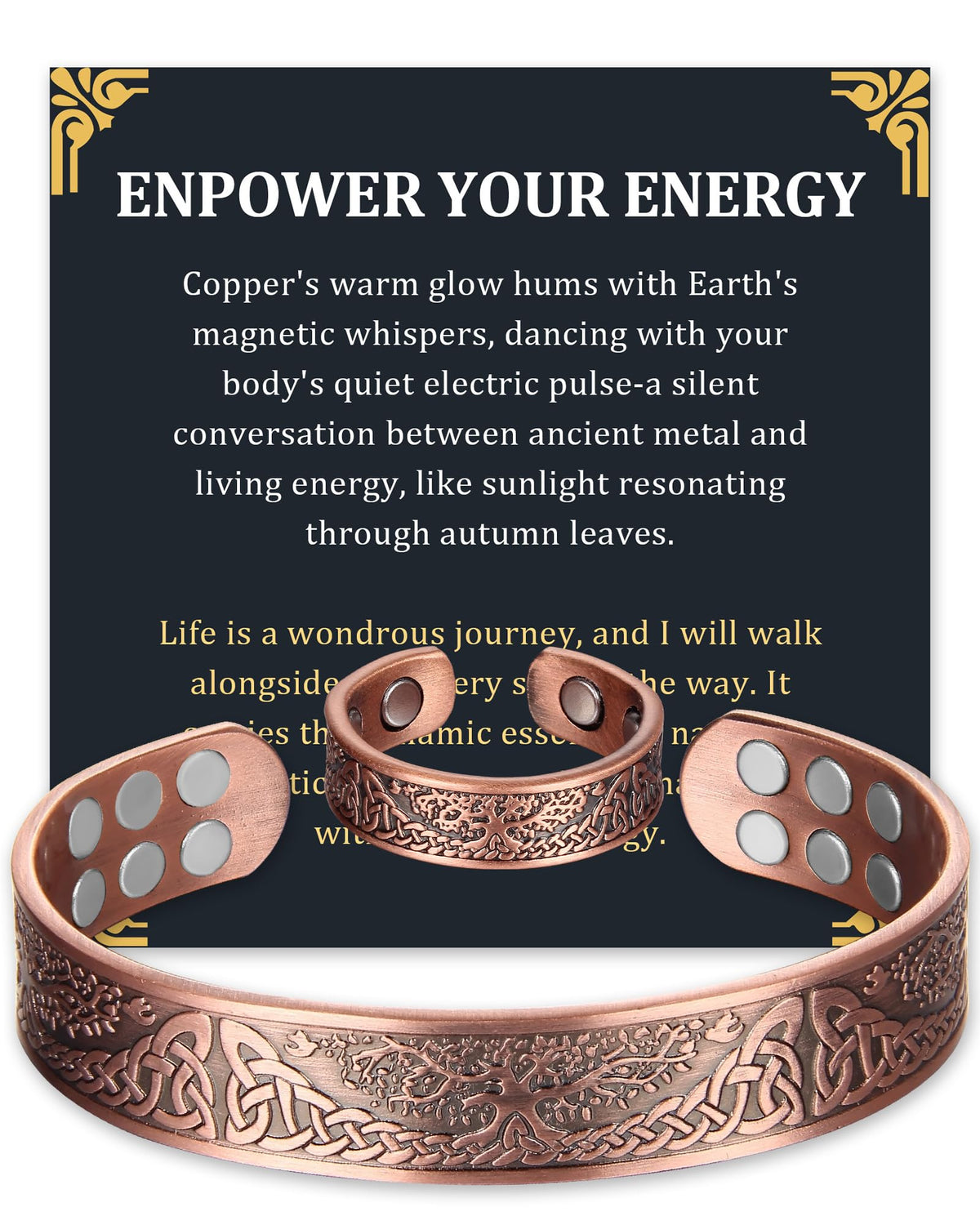 Bracelet Fashtour cuivre pur avec 18 aimants pour le confort quotidien.