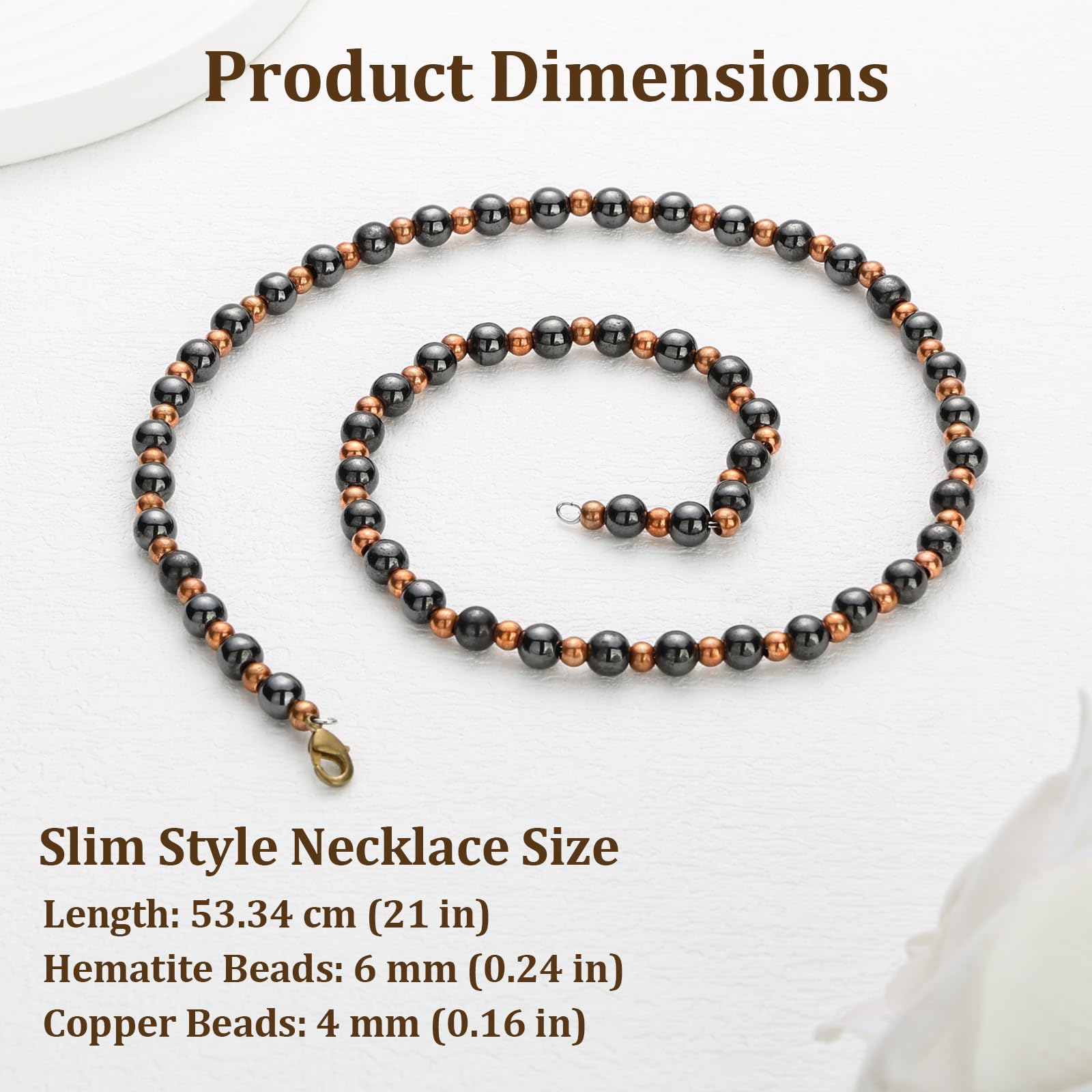Collier Fashtour hématite 6 mm et cuivre 53 cm, style moderne.