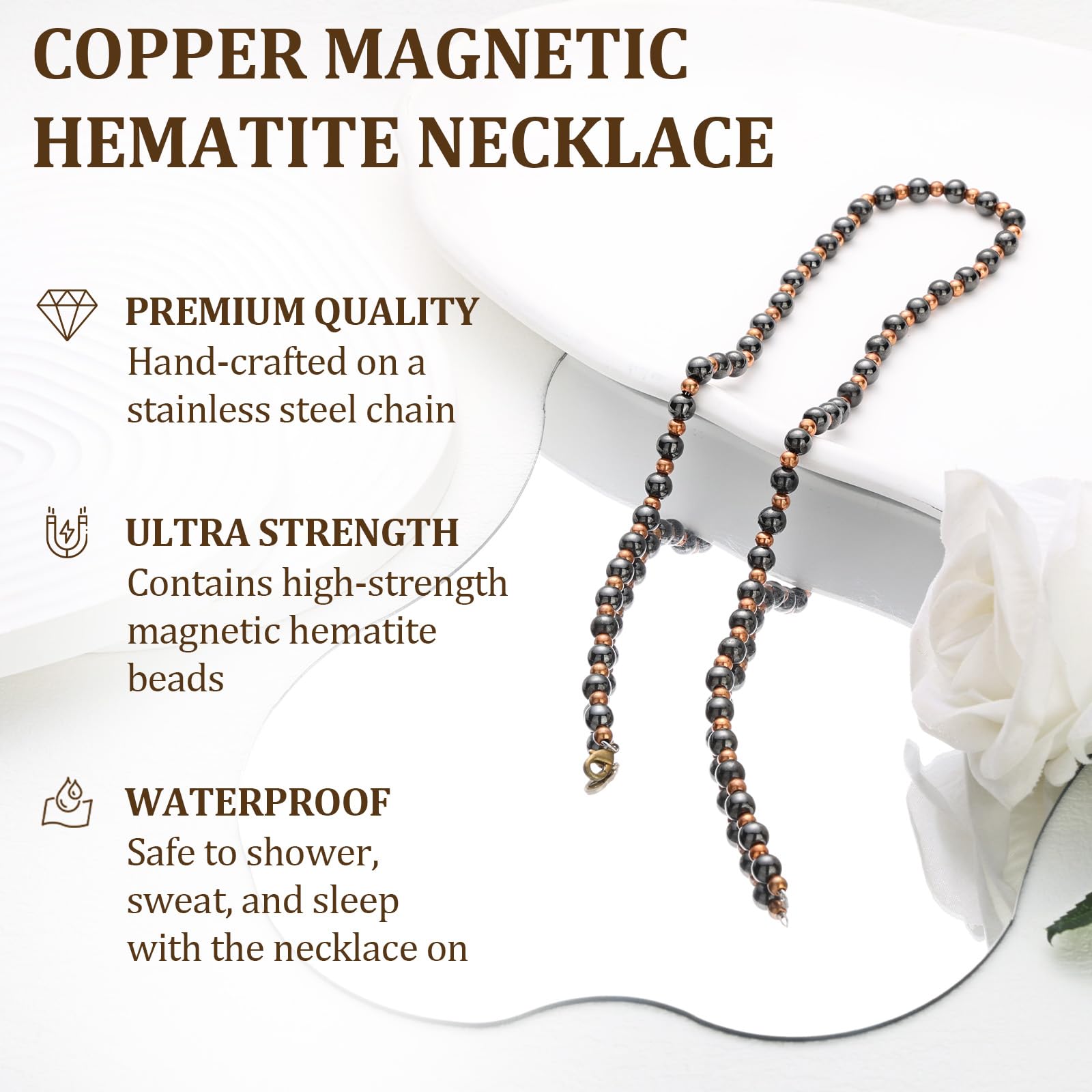 Hématite magnétique Fashtour et cuivre pur, collier durable pour un style chic.