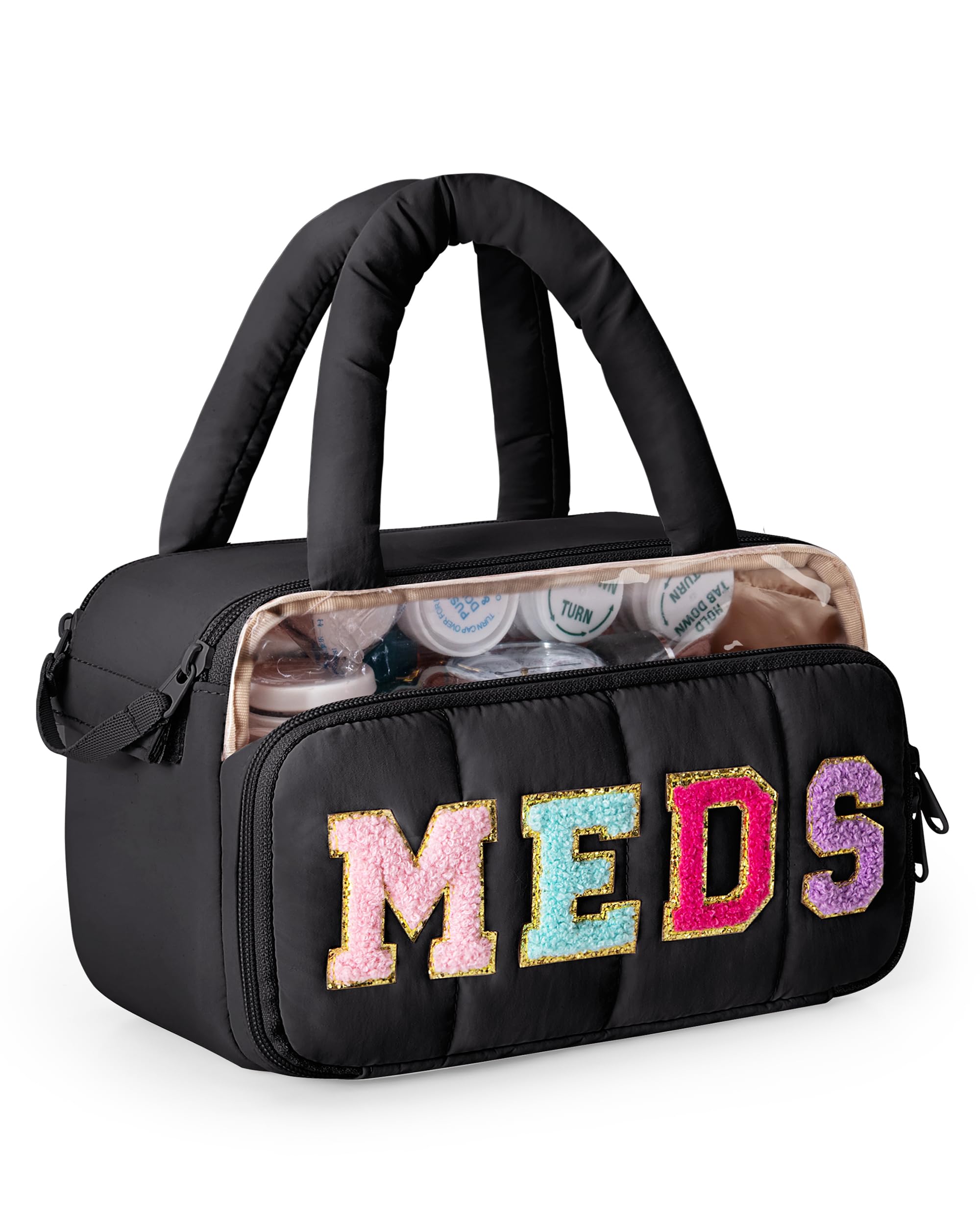 Fasrom sac medicament chenille dimensions 9-3x5-7x6, format compact pour valise.