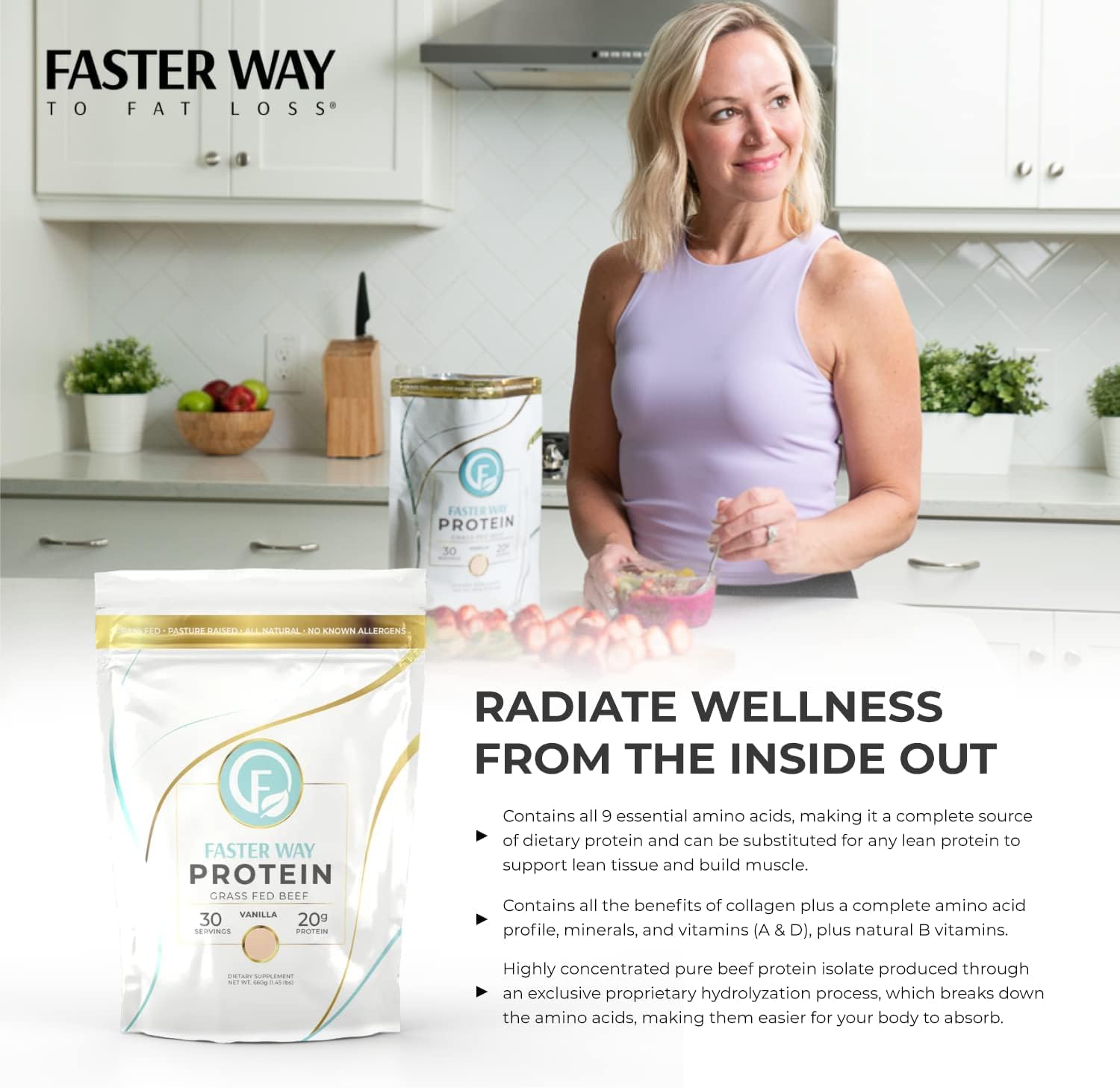 FASTer Way Protéine Boeuf Vanille Sans Gluten, option adaptée au régime.