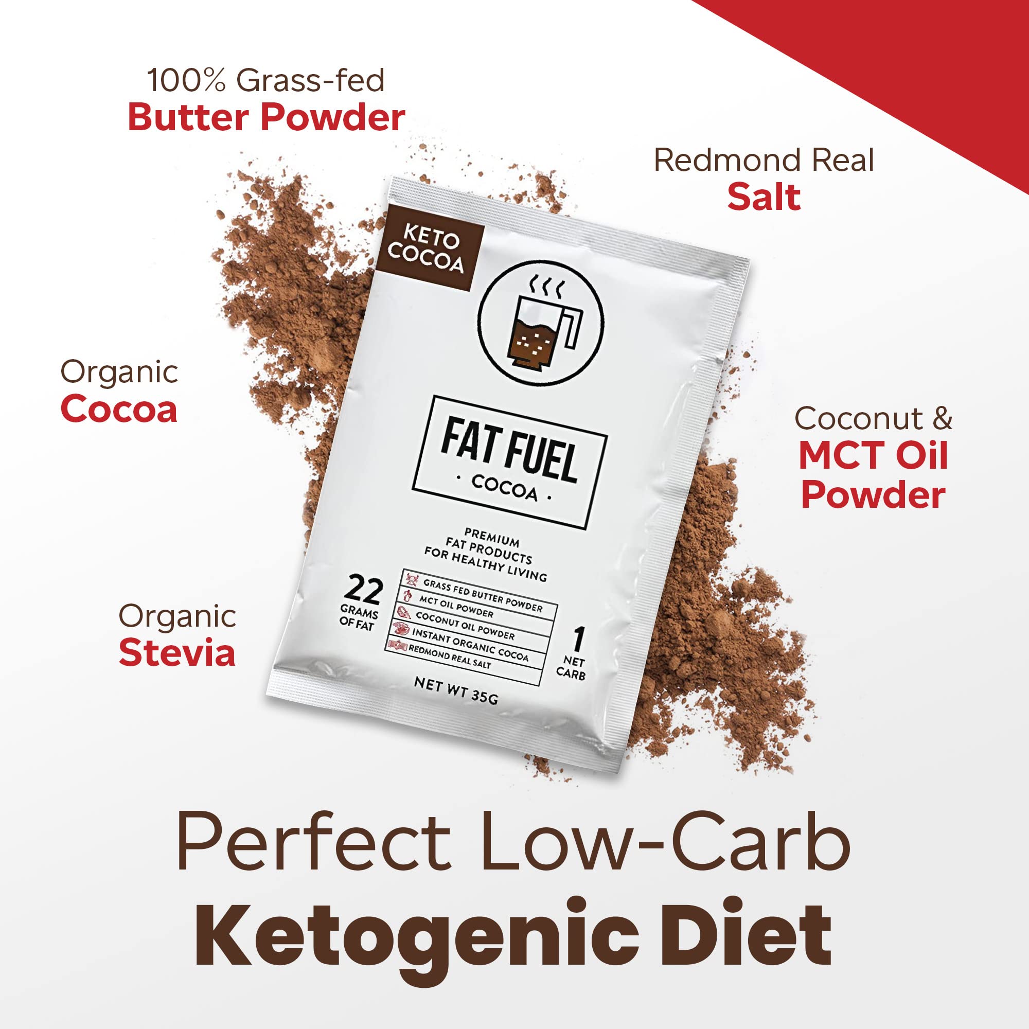 Emballage pratique avec portions individuelles Fat Fuel Keto Cocoa 22g.