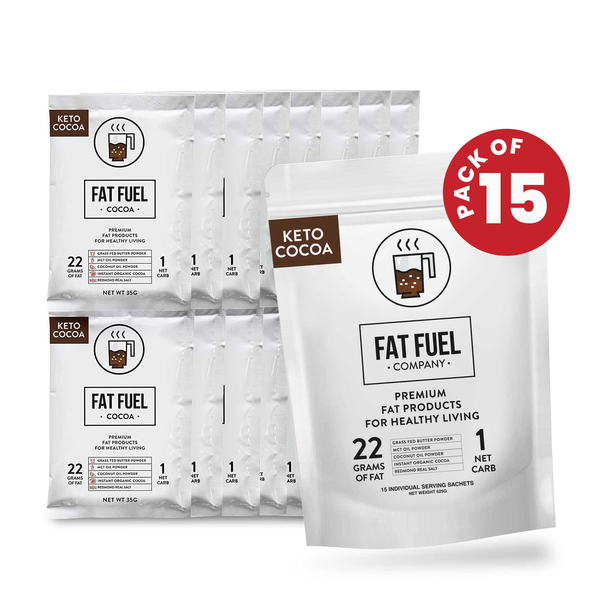 Fat Fuel Keto Cocoa 22g en sachets individuels pratiques pour les déplacements.