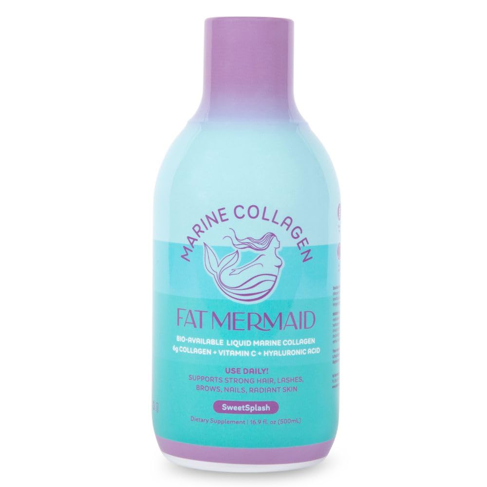 Fat Mermaid Collagène Marin Liquide: bouteille prête à boire pour peau et cheveux.