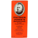 Bouteille Father John's sans alcool, soulagement potentiel de la toux liée au rhume.