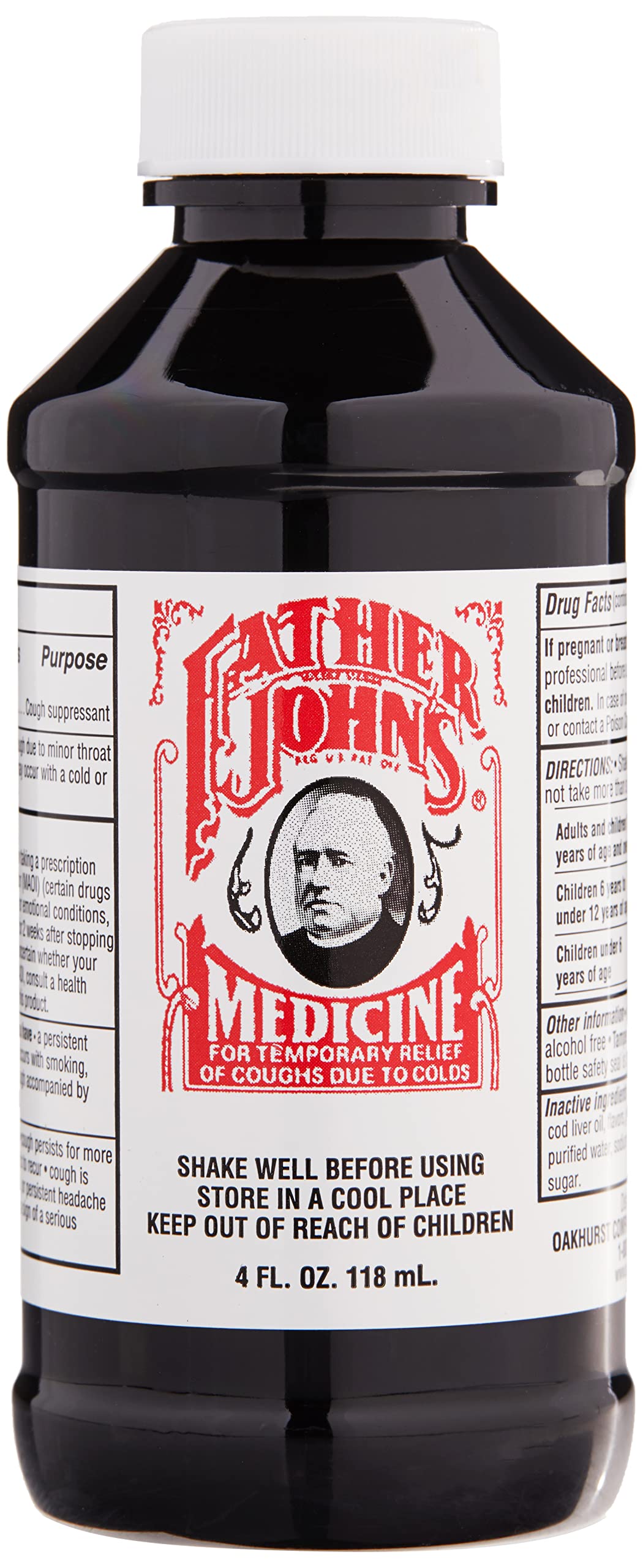 Bouteille Father John's sans alcool pour toux, format 4 onces.