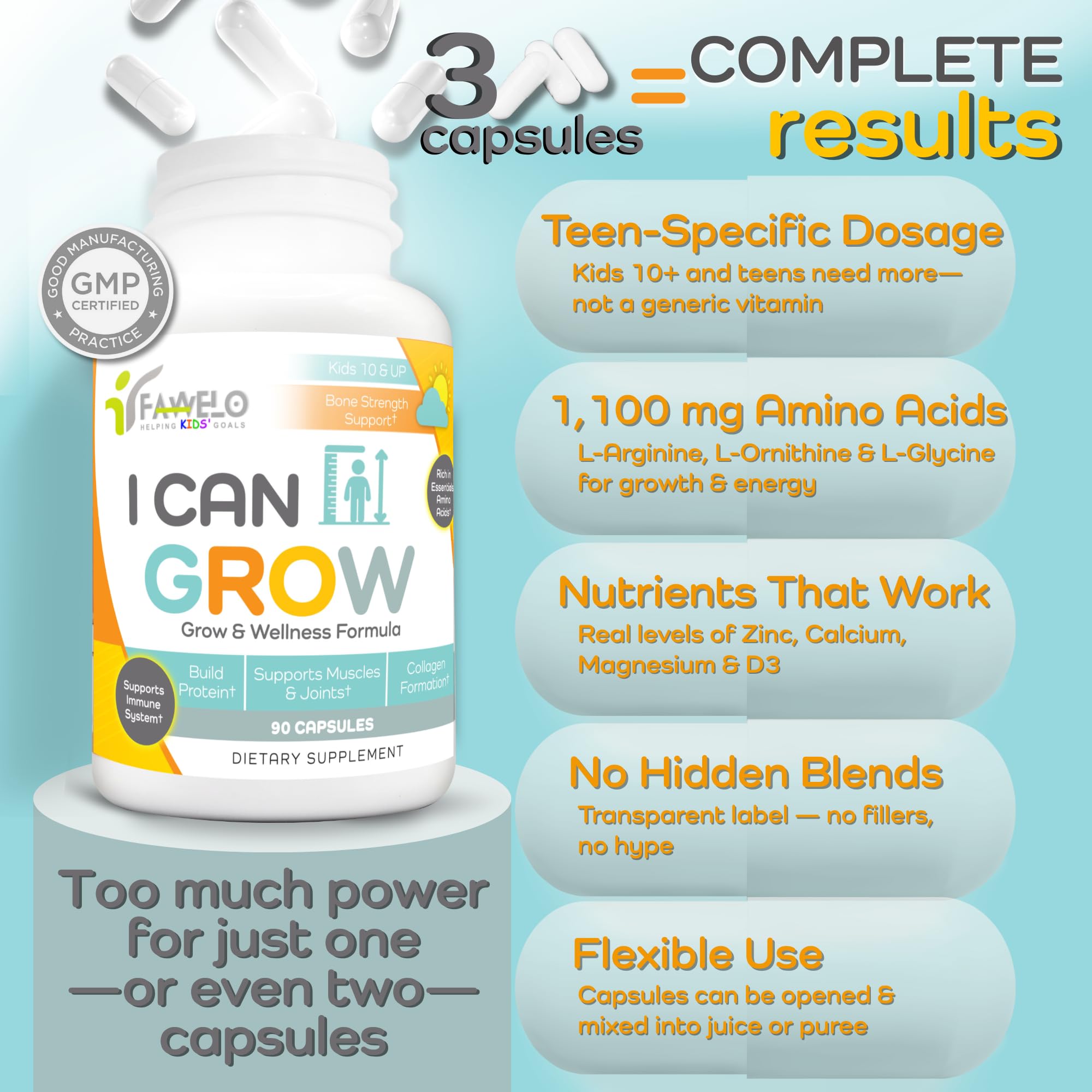 Étiquette Fawelo I Can Grow, informations claires et sans colorants artificiels