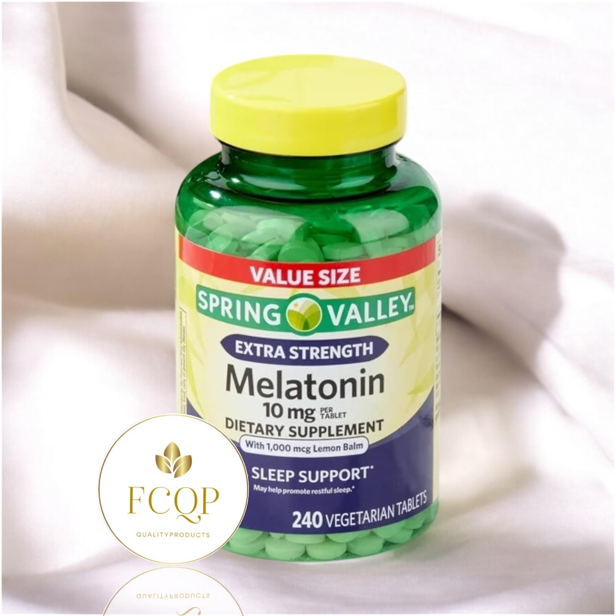 FCQP Mélatonine: etiquette-label, emballage clair pour la routine nocturne.