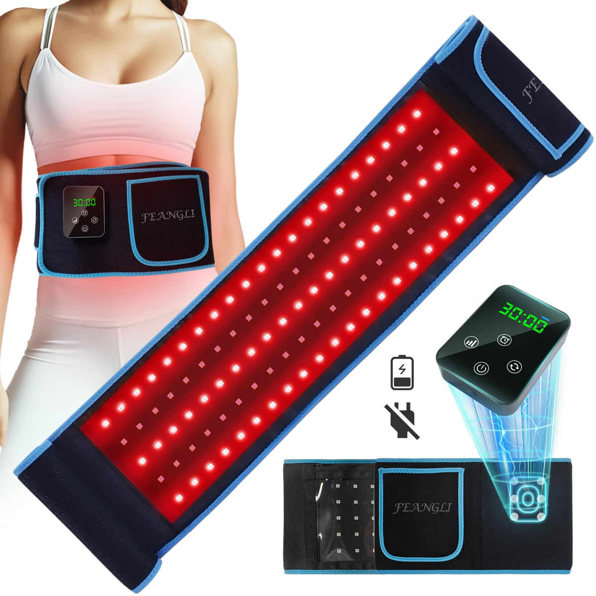 Feangli, ceinture lumière rouge pour le dos, aide à détendre les muscles après l’effort.