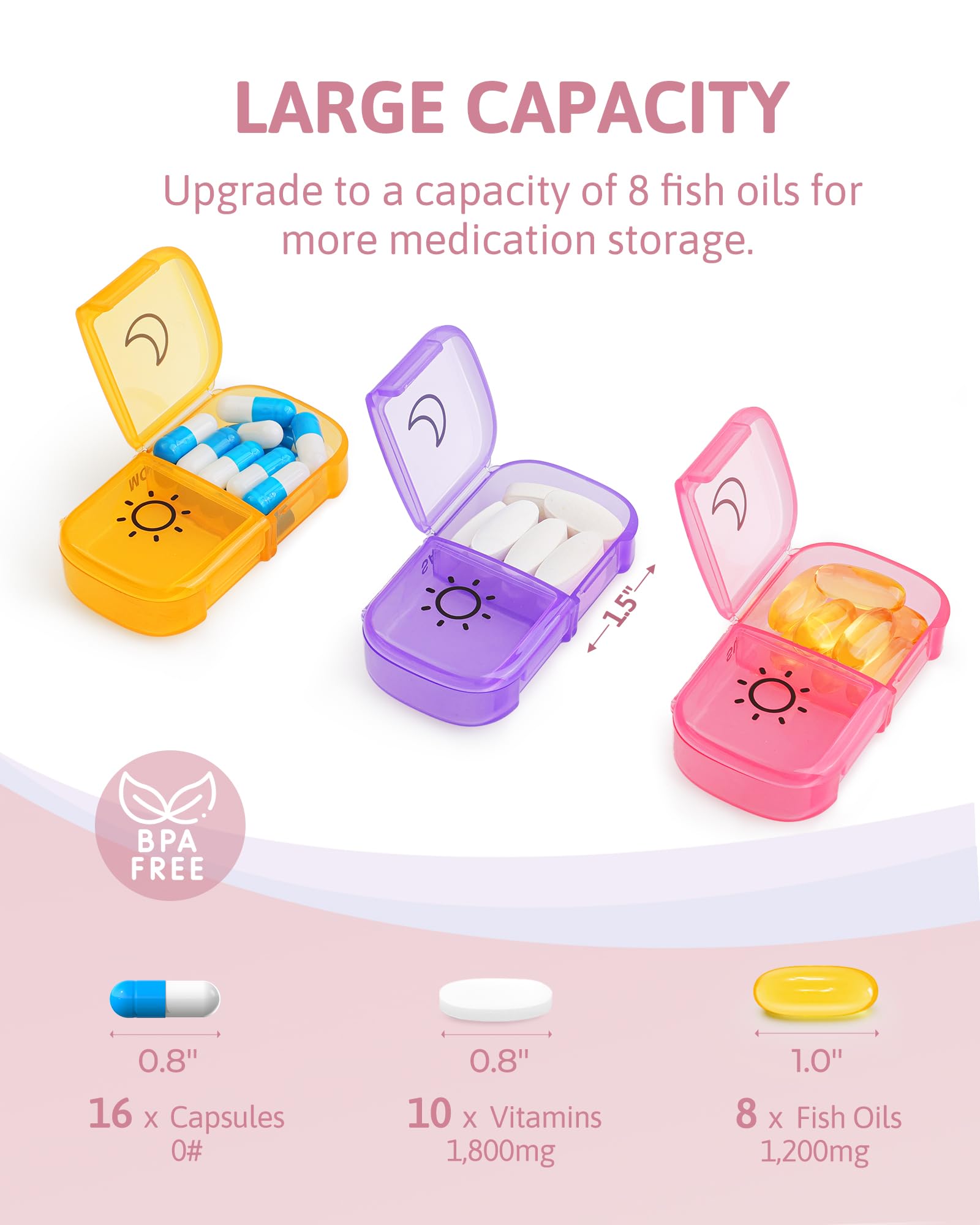 FEATY grande capacité pour huiles et capsules, idéal en voyage