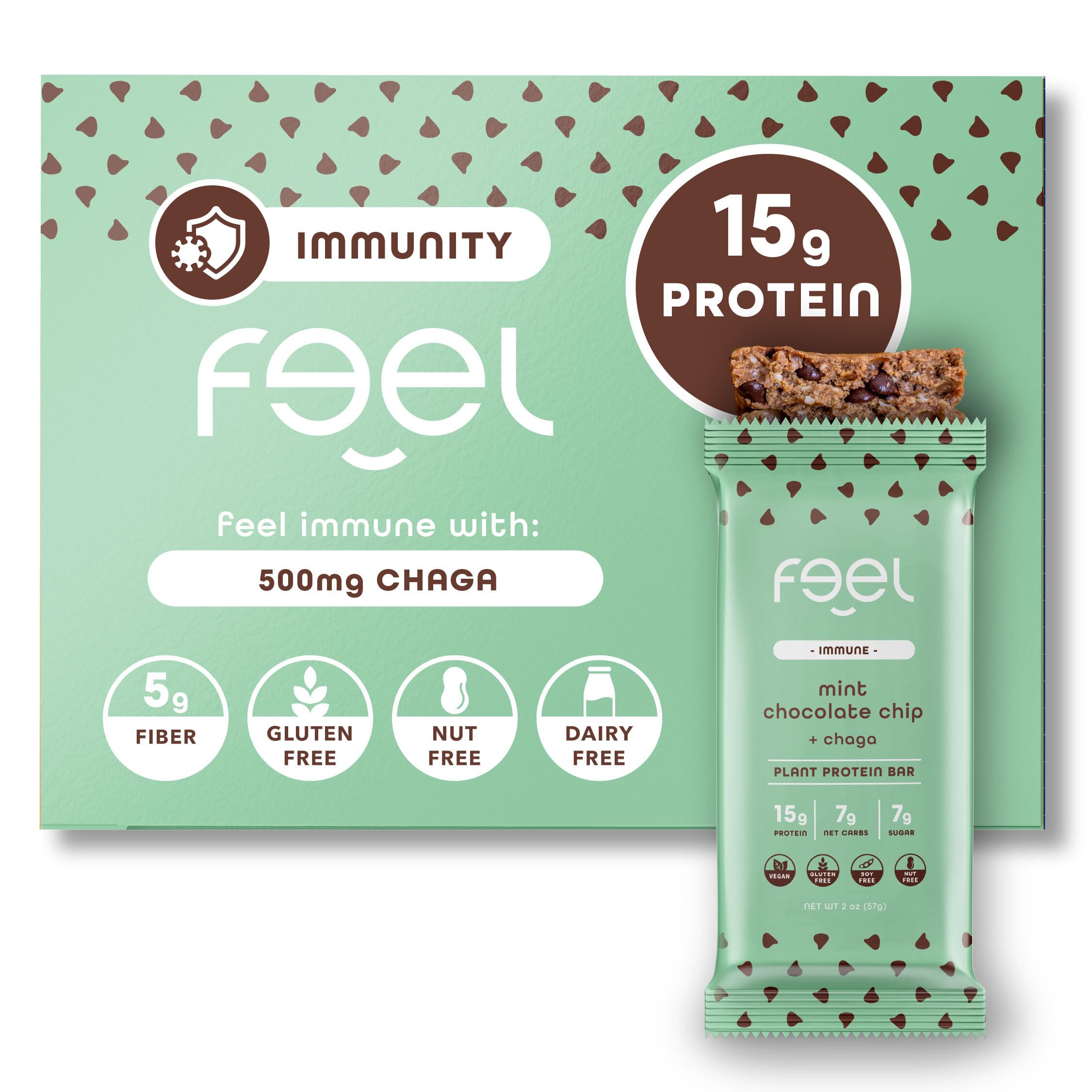 Barres Feel véganes menthe-chocolat, emballage visible, énergie pratique en déplacement.