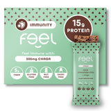 Barres Feel véganes menthe-chocolat, emballage visible, énergie pratique en déplacement.
