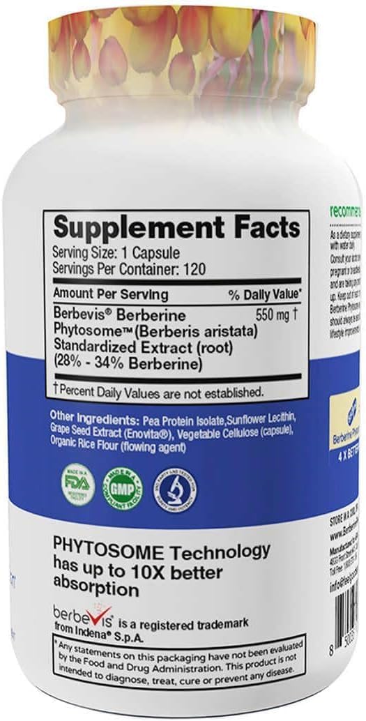 Étiquette Feel Good Superfoods Berberine Phytosome indiquant la dose quotidienne.