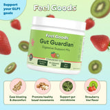 Gut Guardian Feel Goods dans un verre d'eau, mélange rapide pour faciliter la digestion.