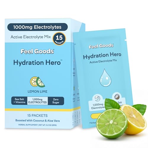 Feel Goods Hydration Hero – sachets citron-lime prêts pour une hydratation quotidienne pratique.