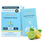 Feel Goods Hydration Hero – sachets citron-lime prêts pour une hydratation quotidienne pratique.