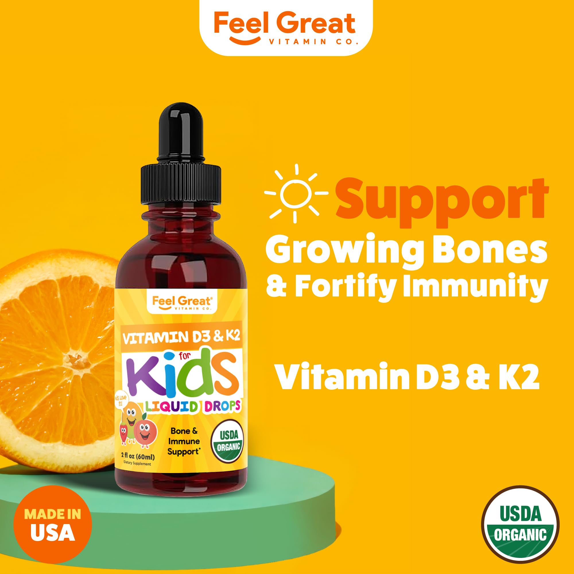 Feel Great D Drops bouteille 2oz : présentation pratique pour les enfants