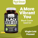Capsules vegan Feel Great Nigelle 500 mg, riches en thymoquinone pour une routine quotidienne.