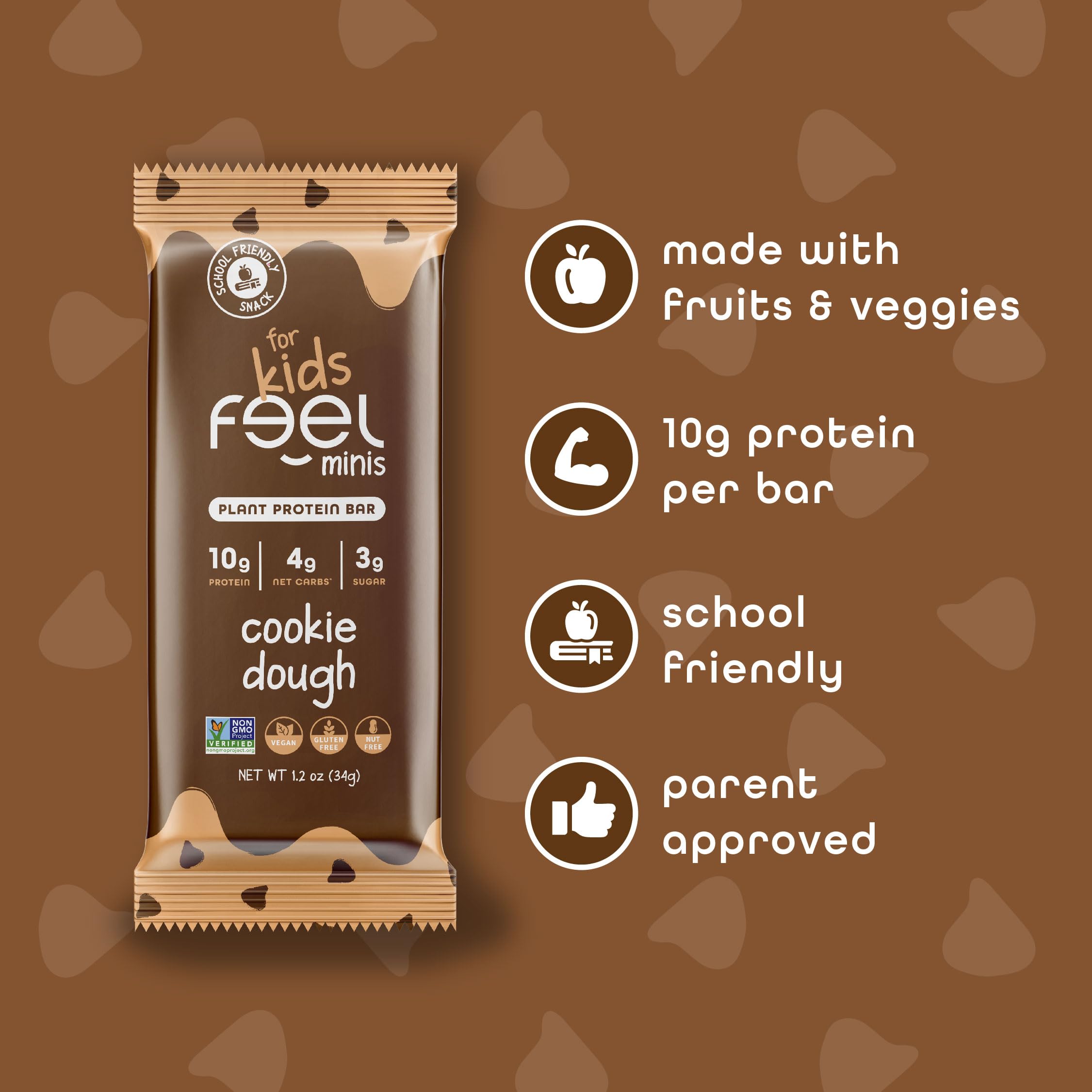 Feel Minis – pâte à biscuits, faible en sucre (3 g total, 0 g ajouté).